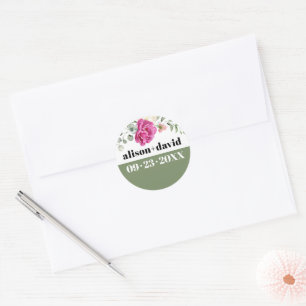 Eucalyptus tak roze rose wit bloemen bruiloft ronde sticker