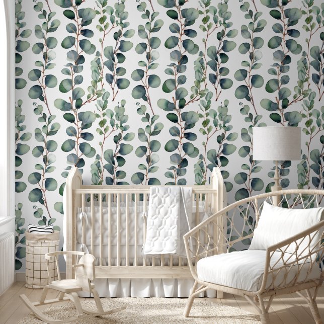 Eucalyptus takken groen wit elegant trendy behang (Kinderen)