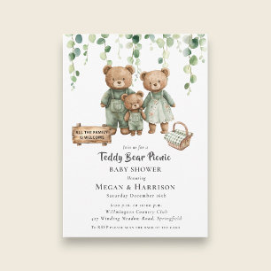 Eucalyptus Teddybeer Familie Baby Shower QR Code Kaart