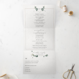 Eucalyptus tout en un Monogramme Mariage Tri-Fold