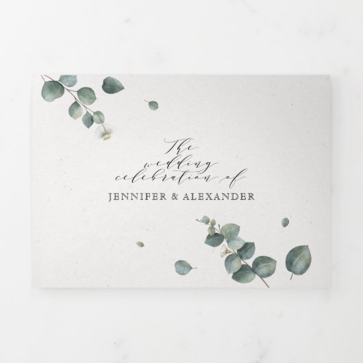 Eucalyptus tout en un Monogramme Mariage Tri-Fold (Page de couverture)
