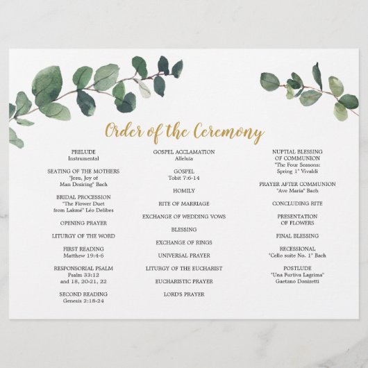 Eucalyptus Tri-Fold Wedding Programme Flyer (Achterkant)