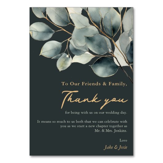 Eucalyptus  Trouwtafel bedankje Kaart (Voorkant)
