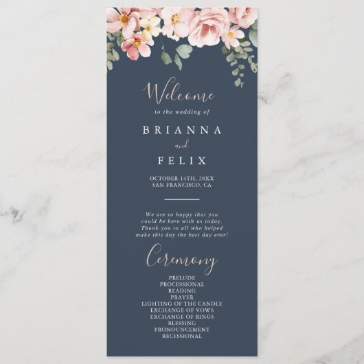 Eucalyptus Tuin Roos Bloem Bruiloftsprogramma Programma (Voorkant)