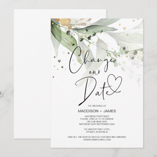 Eucalyptus verandert huwelijksdatum uitgesteld kaart (Voorkant / Achterkant)