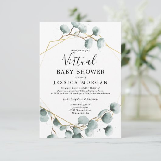 Eucalyptus verdure Baby shower virtuel Invitation (Debout devant)