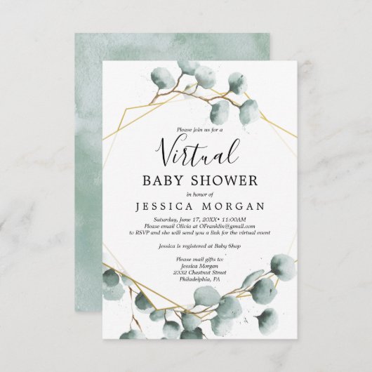 Eucalyptus verdure Baby shower virtuel Invitation (Devant / Derrière)