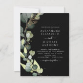 Eucalyptus Verdure Black Wedding Invitations (Devant)