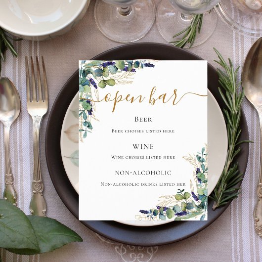 Eucalyptus verdure élégant menu du bar