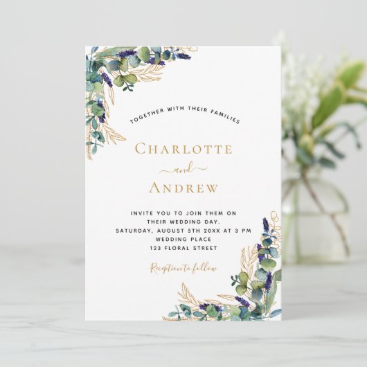 Eucalyptus verdure élégante invitation de mariage (Debout devant)