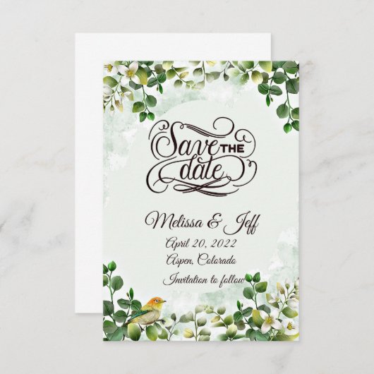 Eucalyptus verdure enregistrer la date invitation (Devant / Derrière)