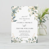 Eucalyptus Verdure et mariage d'or Invitations (Debout devant)