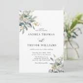 Eucalyptus Verdure et mariage d'or Invitations (Debout devant)
