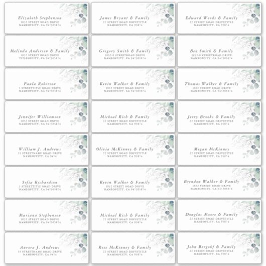 Eucalyptus Verdure Étiquettes de adresse individue (Devant)