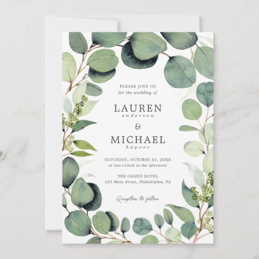 Eucalyptus Verdure Faire-part de mariage rustique (Devant)