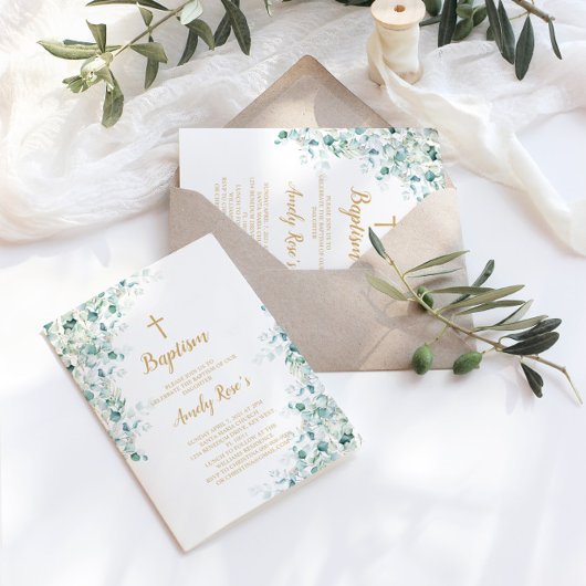 Eucalyptus verdure Feuilles Baptême Invitation