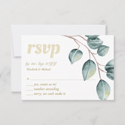 Eucalyptus Verdure Feuilles mariage RSVP MENU (Devant)