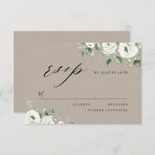 Eucalyptus verdure fleurie mariage rustique RSVP (Devant / Derrière)