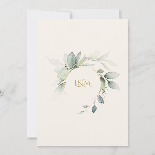 Eucalyptus Verdure & Gold Ecru Faire-part de maria (Dos)