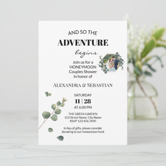 Eucalyptus verdure Lune de miel Douche Invitation (Debout devant)