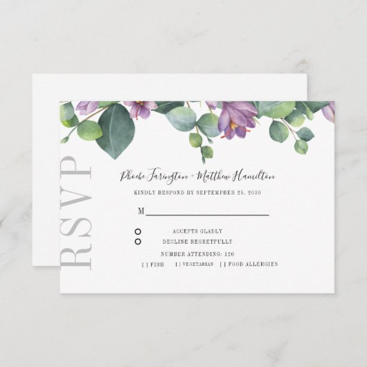 Eucalyptus Verdure Mariage botanique RSVP (Devant / Derrière)