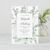Eucalyptus Verdure Mariage moderne Invitations (Debout devant)