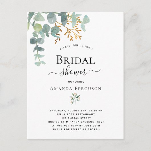 Eucalyptus verdure or nuptiale invitation douche (Devant)