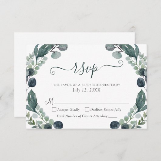 Eucalyptus Verdure Script de mariage RSVP (Devant / Derrière)