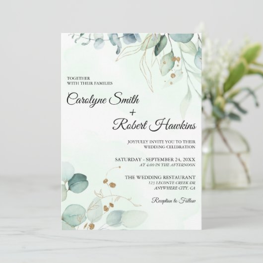 Eucalyptus Verdure Tout En Un Faire-part de mariag (Debout devant)