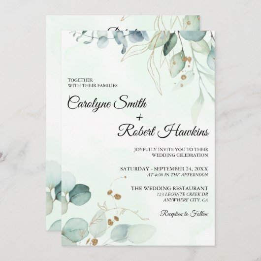 Eucalyptus Verdure Tout En Un Faire-part de mariag (Devant / Derrière)