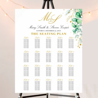 Eucalyptus verguld monogram bruiloft zitplaatsen k poster