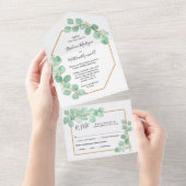 Eucalyptus verlaat Geometrische Waterverf bruiloft All In One Uitnodiging (Afscheurbaar)
