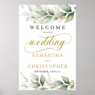 Eucalyptus verlaat gouden boho bruiloft welkomstbo poster