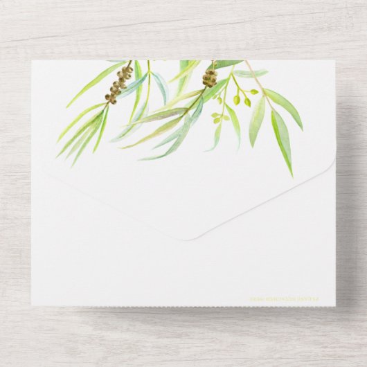 Eucalyptus verlaat waterverf-art-repetitief diner all in one uitnodiging (Achterkant)