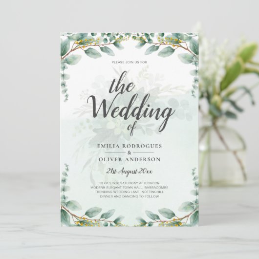 Eucalyptus verliest GOLD WEDDING QR CODE BUREAU Kaart (Staand voorkant)