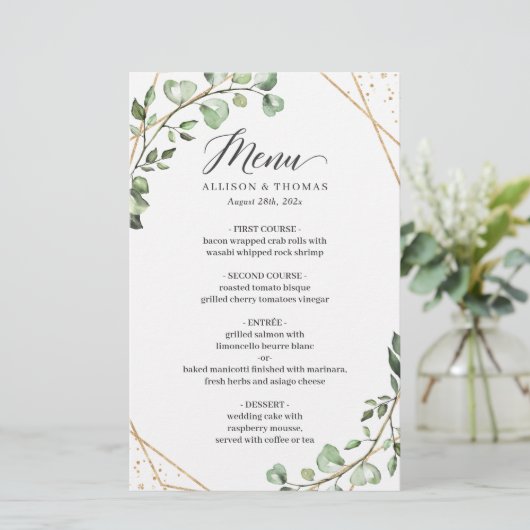 Eucalyptus verliest het menu Geometrische bruiloft (Staand voorkant)