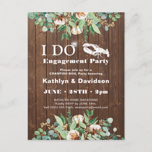 Eucalyptus Verloving Crawfish Boil Party nodigt ui Briefkaart (Voorkant)