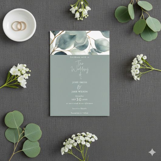Eucalyptus vert Aquarelle Faire-part de mariage