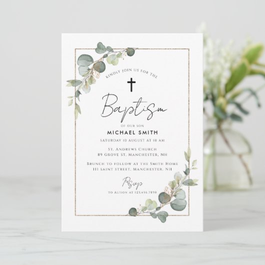 eucalyptus vert baptême invitation (Debout devant)