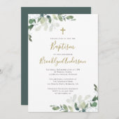 Eucalyptus Vert Baptême Invitation (Devant / Derrière)