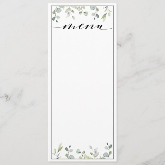 Eucalyptus Vert Calligraphie Blank Mariage Menu (Devant)