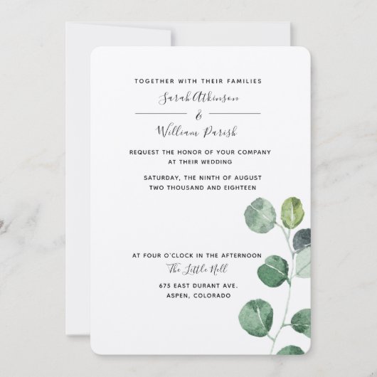 Eucalyptus vert Faire-part de mariage (Devant)