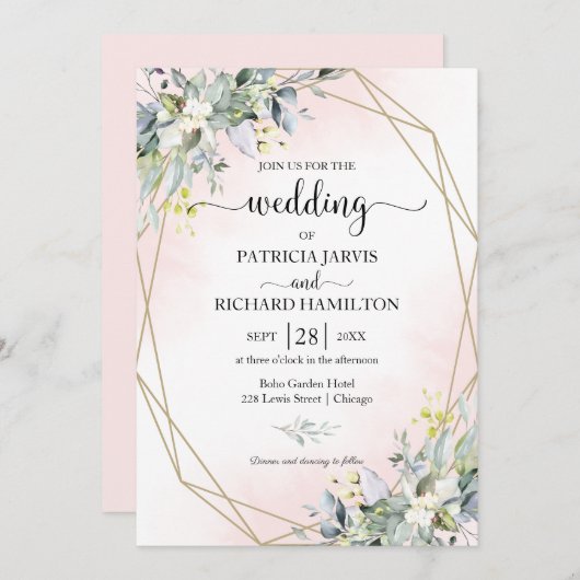 Eucalyptus vert Faire-part de mariage géométrique (Devant / Derrière)