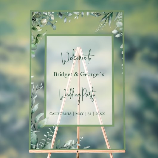 eucalyptus vert Floral Frosted Mariage Bienvenue (Neutre)