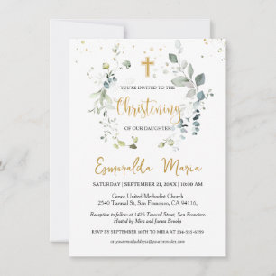Eucalyptus vert Foliage Christening Invitation