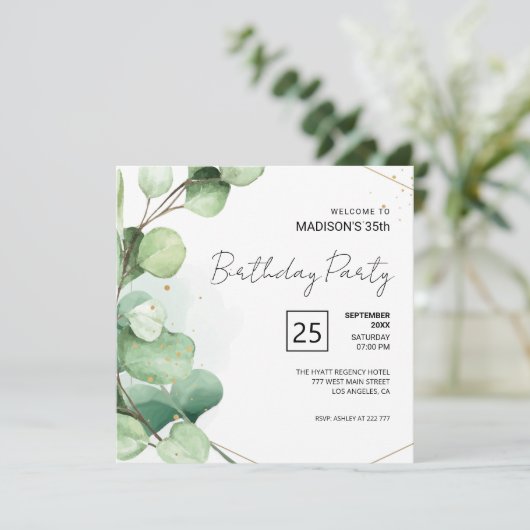 Eucalyptus vert Invitation d'anniversaire (Debout devant)