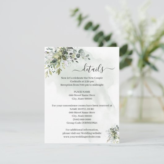 Eucalyptus Vert Mariage Succulent Carte d'insertio (Debout devant)