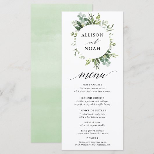 Eucalyptus vert menu simple et élégant (Devant / Derrière)