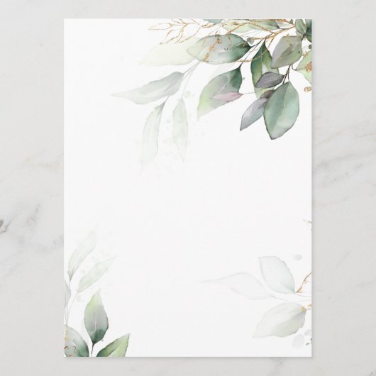 Eucalyptus vert & or Mariage Floral Menu (Dos)