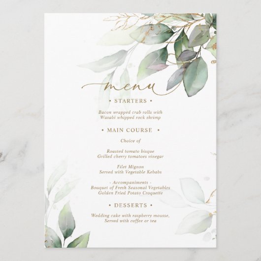 Eucalyptus vert & or Mariage Floral Menu (Devant)